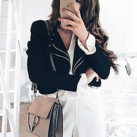 Zara Cropped Black w/Silver Hardware Jacket - Picture 1 of 12